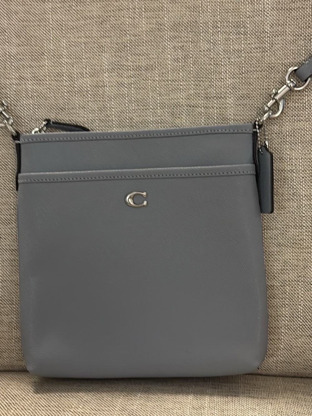 Coach Kitt Messenger Gray Leather Crossbody Bag with Silver Hardware